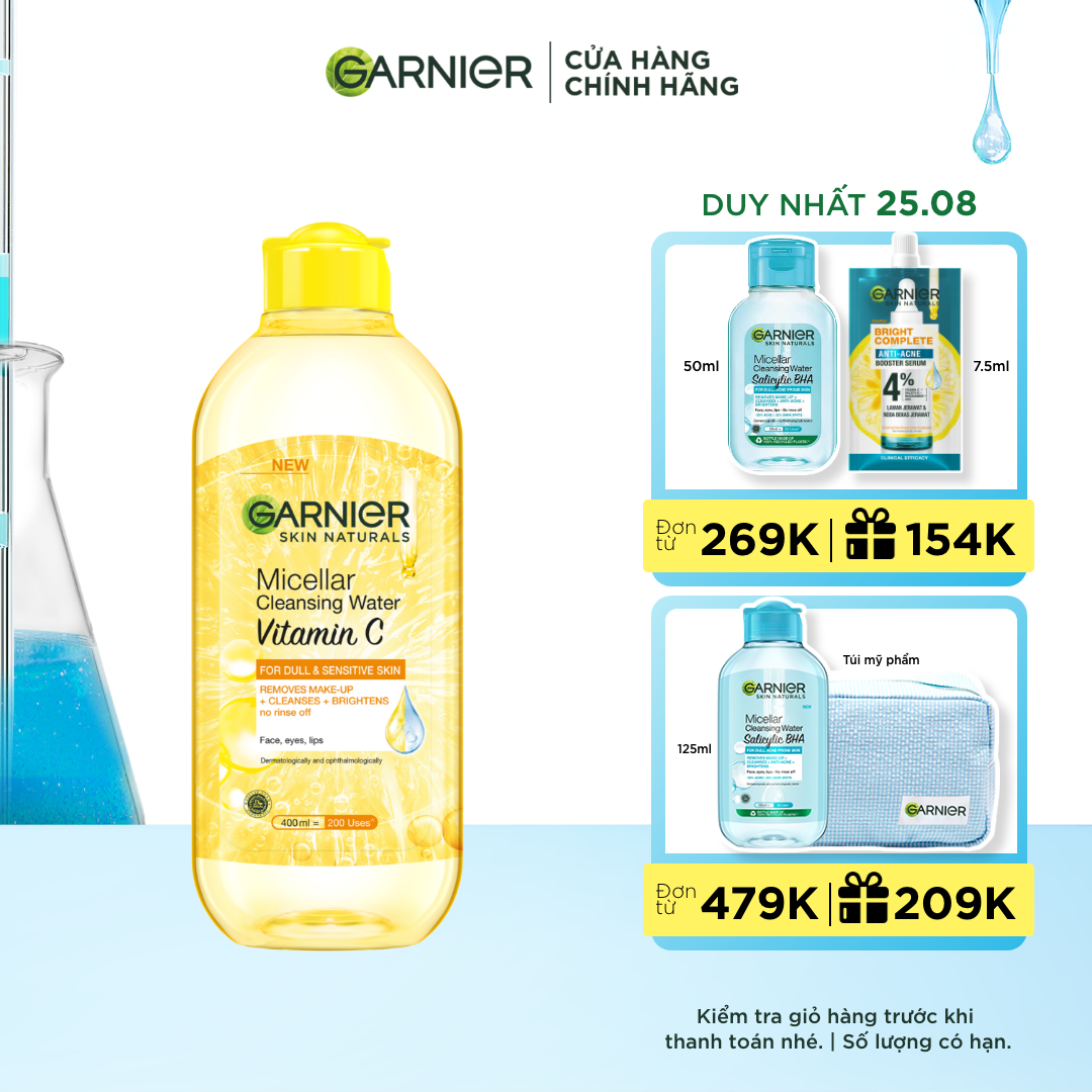 Nước làm sạch và tẩy trang dưỡng sáng da Garnier Micellar Water Vitamin C 400ml
