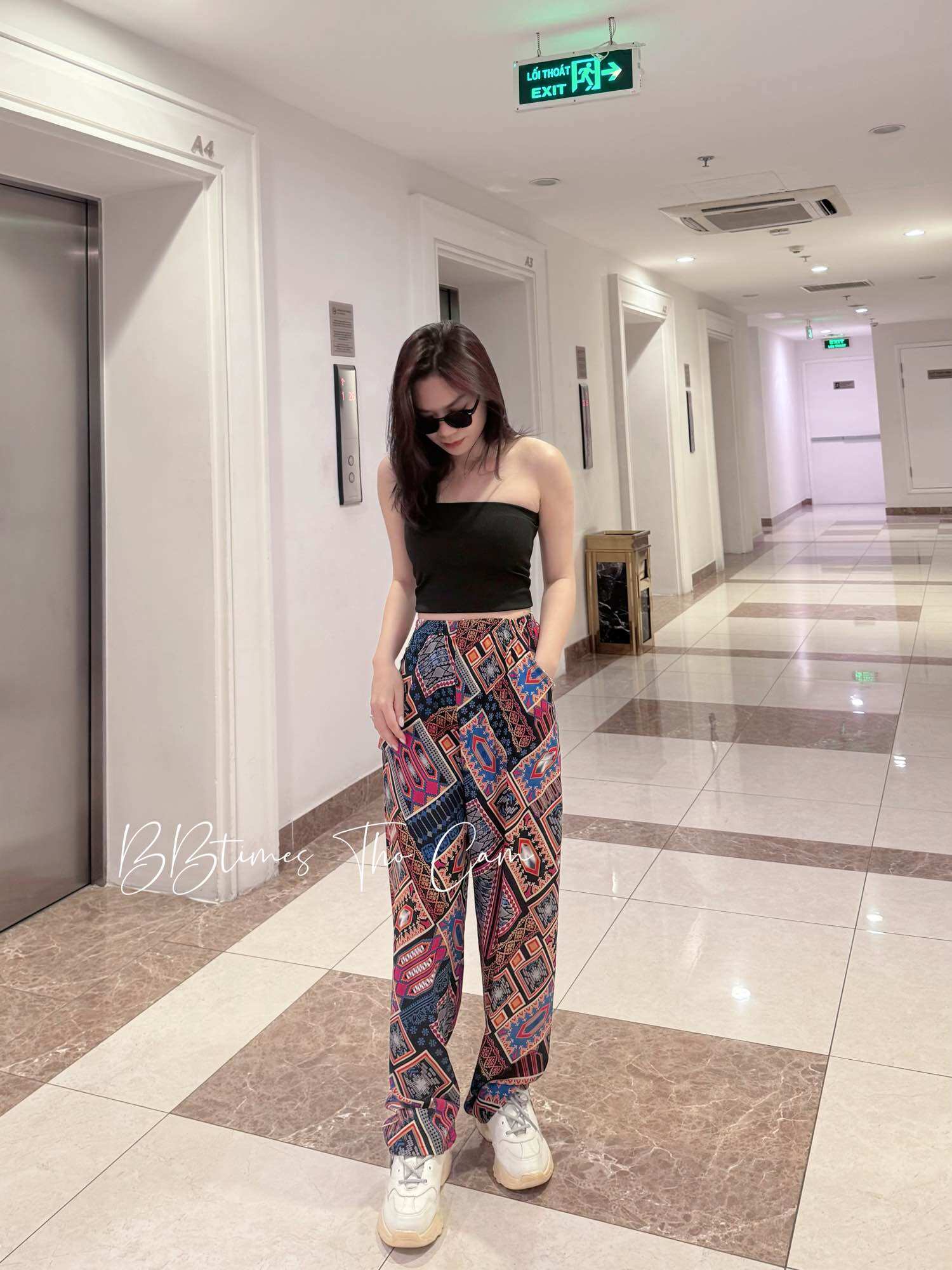 Quần ống suông lanh hoạ tiết thổ cẩm có túi (ống 20cm)