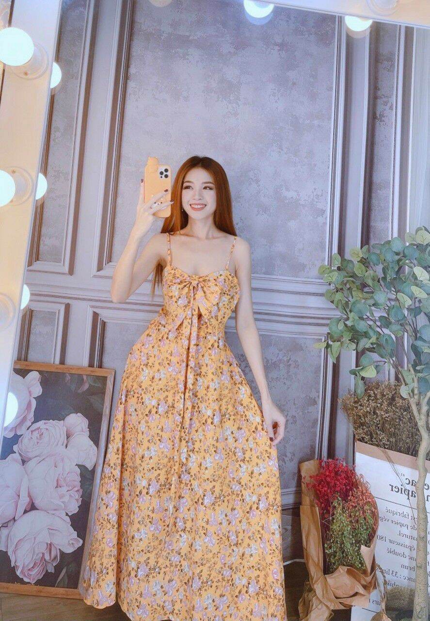 [HCM]đầm hoa nh&iacute chất vải lụa