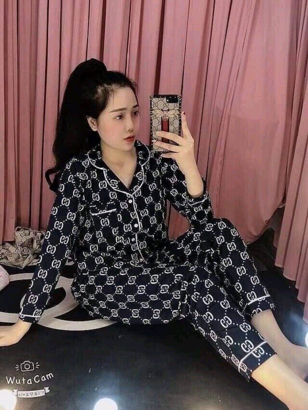 Bộ Pajama Áo Tay Dài Quần Dài Hoạ Tiết Hoạt Hình