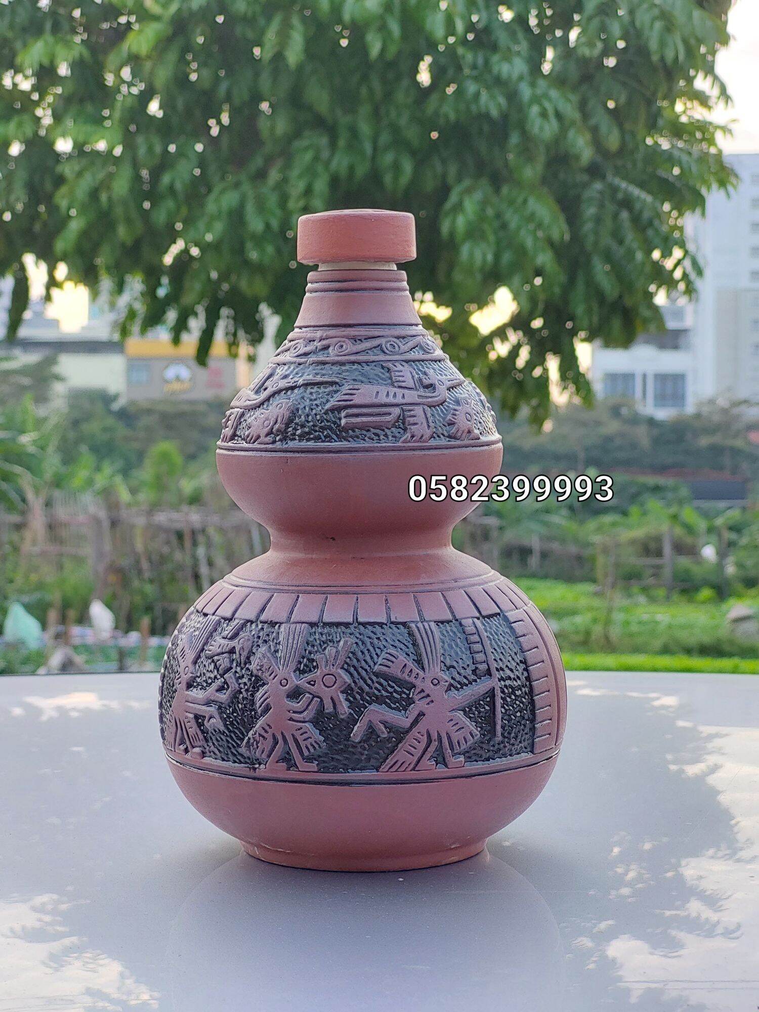 Bình hồ lô sành cao cấp Bát Tràng