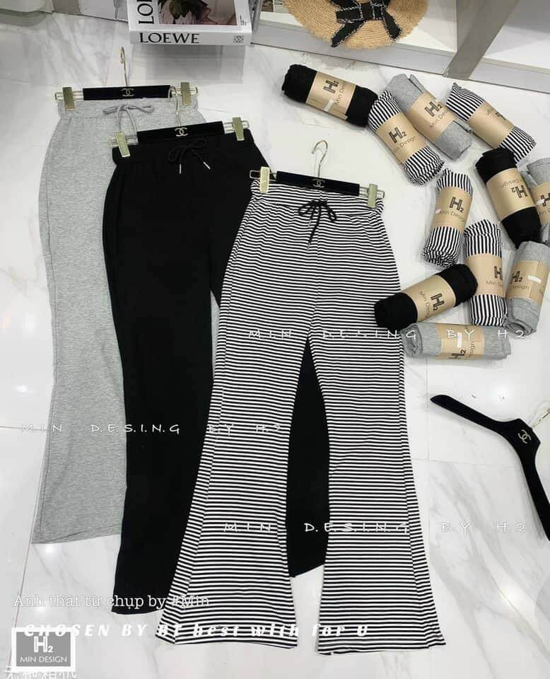 Quần ống loe lưng cao, quần thun ống loe cá tính