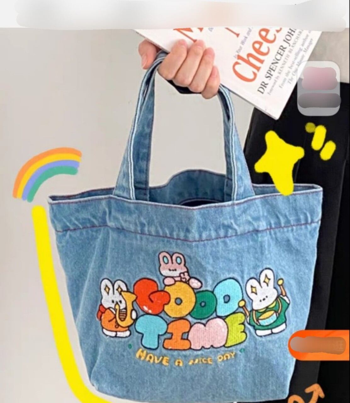 Túi đeo vai xinh xinh, hình in cute, vải jeans: jeans mini