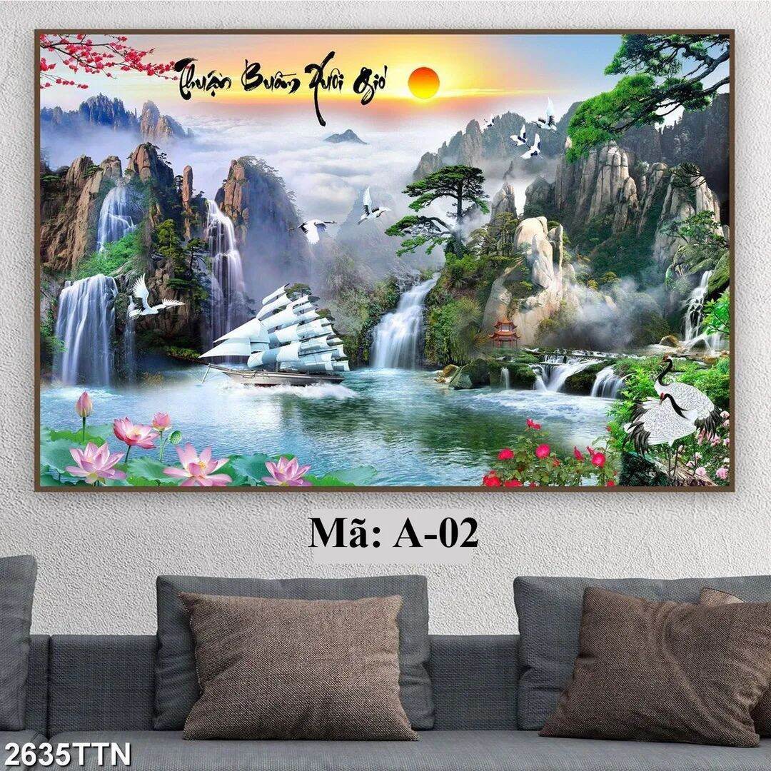 TRANH Tráng gương sẵn treo  PHONG CẢNH LÀNG QUÊ 2MX90 150x70cm 120x60cm vv cỡ theo yêu cầu