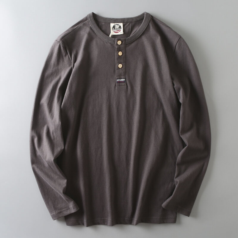 Áo Phông Nam Phong Cách Nhật Bản Đơn Giản Cắt Mác Hàng Xuất Dư Bò Hàng Xuất Dư Áo Mặc Trong Dài Tay Cổ Tròn Cotton Cổ Henly Mềm Mại