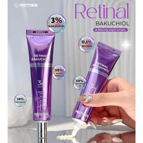 Prettyskin ,Retinol, kem dưỡng Pretty Skin retinal bakuchiol A-mazing night cream,tái tạo trẻ hóa , căng bóng đều màu da