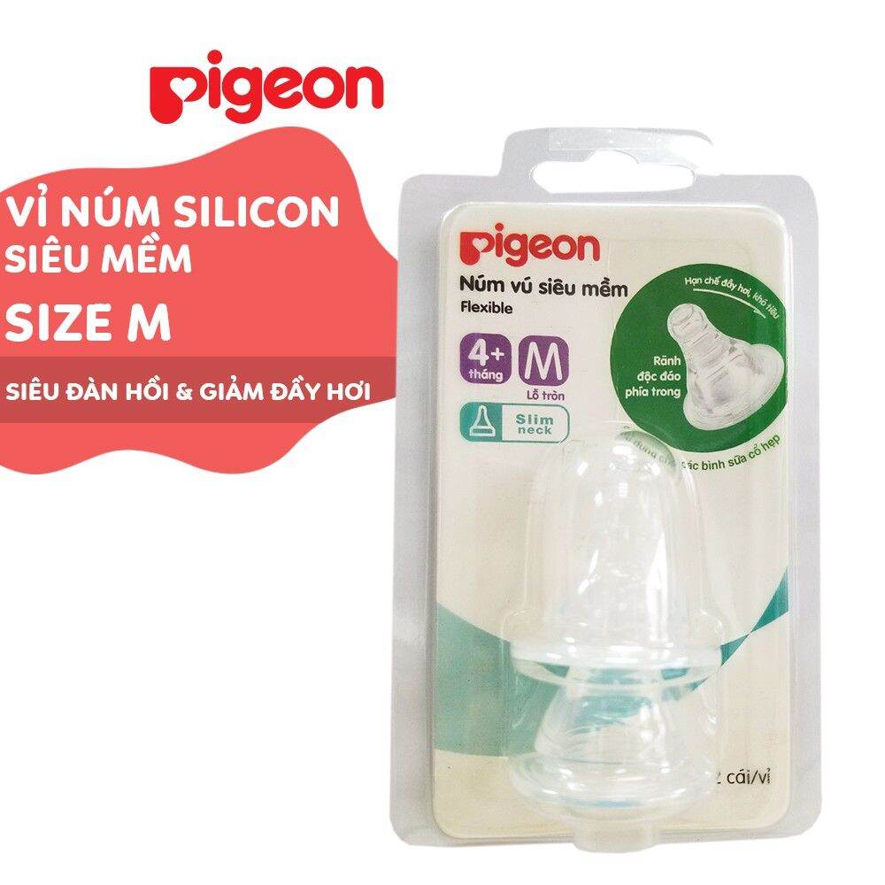 Núm vú cổ hẹp Pigeon vú vúm Silicone Siêu mềm (2 cái /1 Vĩ)