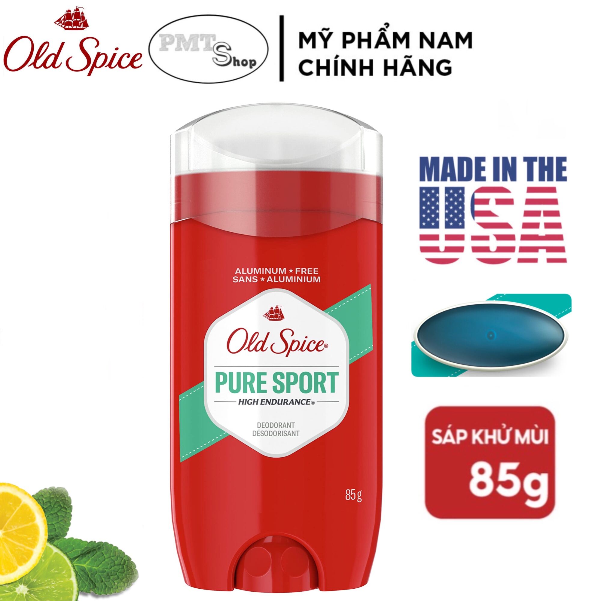 Lăn sáp khử mùi nam Old Spice Pure Sport 85g (sáp xanh) High Endurance Deodorant for Men 68g