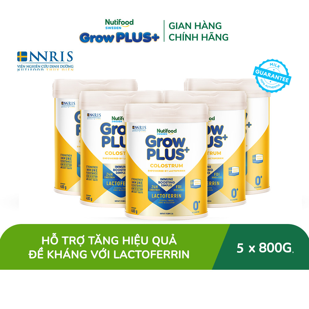 Combo 5 Sữa bột Nutifood Sweden GrowPLUS+ Colostrum Lactoferrin - 800g