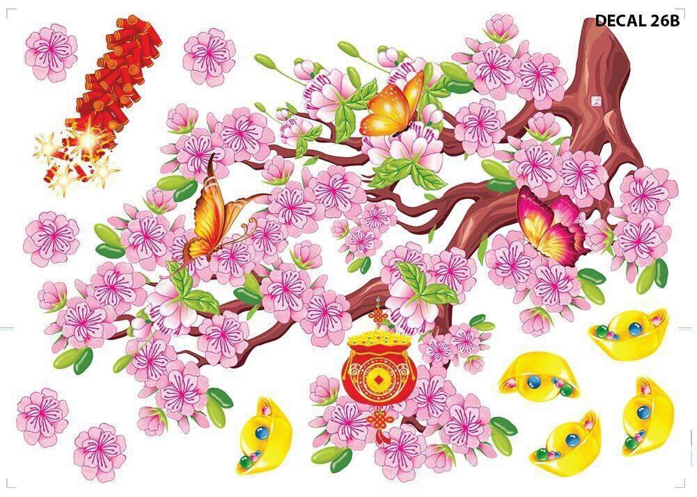 Decan Hoa đào dán kiếng dán tường trang trí tết Chúc mừng năm mới