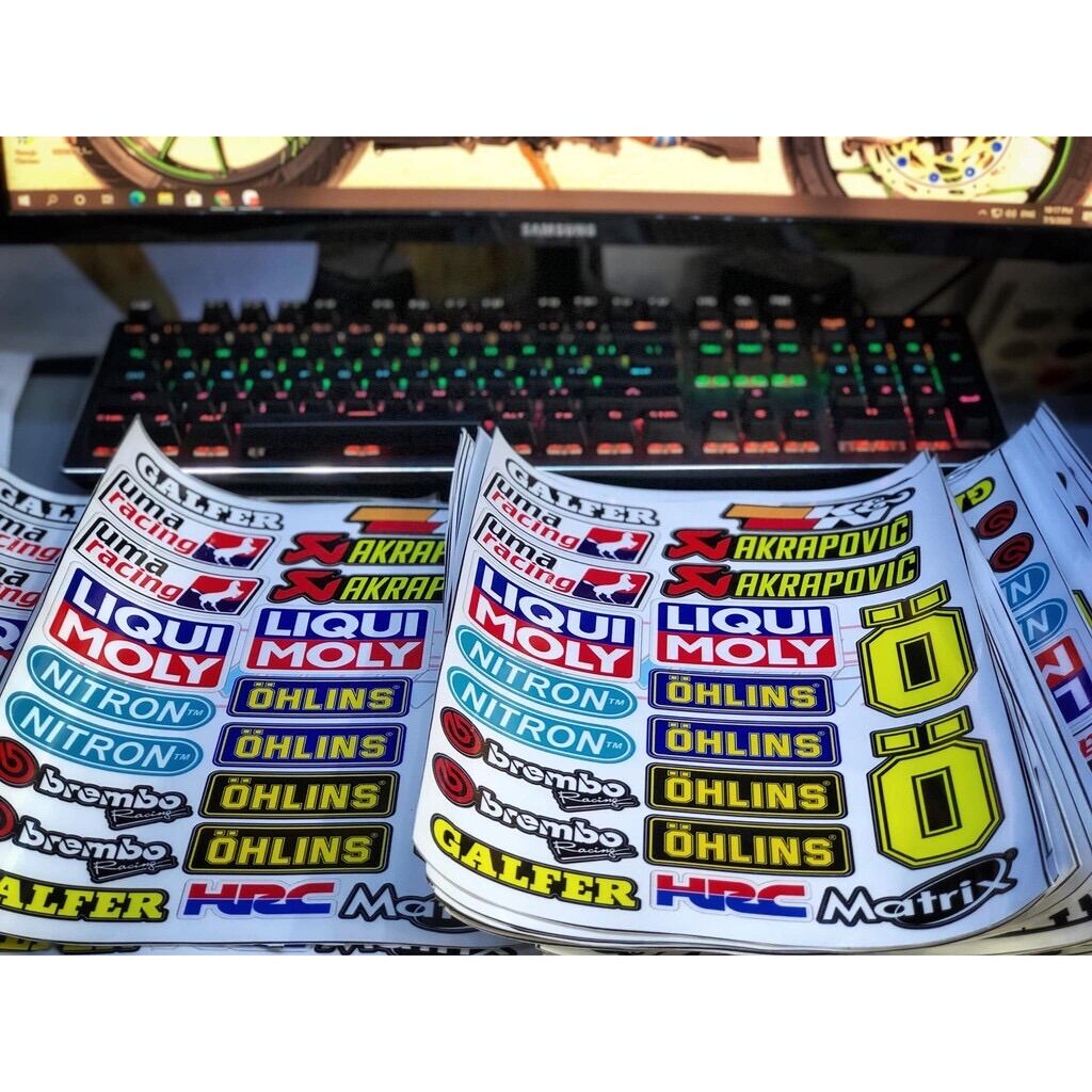 Logo dán xe các thương hiệu như nitron,ohlins-uma racing,brembo...