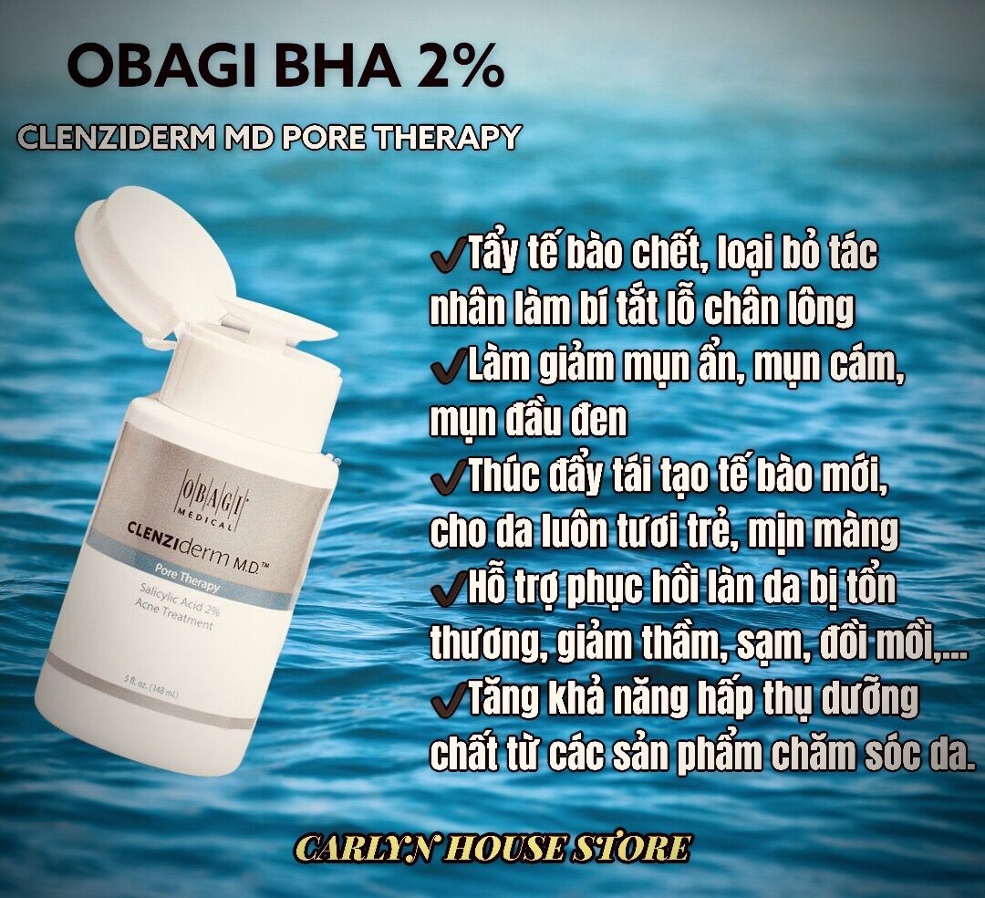 ✨Toner Trị Mụn Thu Nhỏ Lỗ Chân Lông Bha Obagi Medical Clenziderm M.d Pore Therapy Salicylic Acid 2% 148Ml - Hàng Chính Ngạch 100% Của Mỹ✨