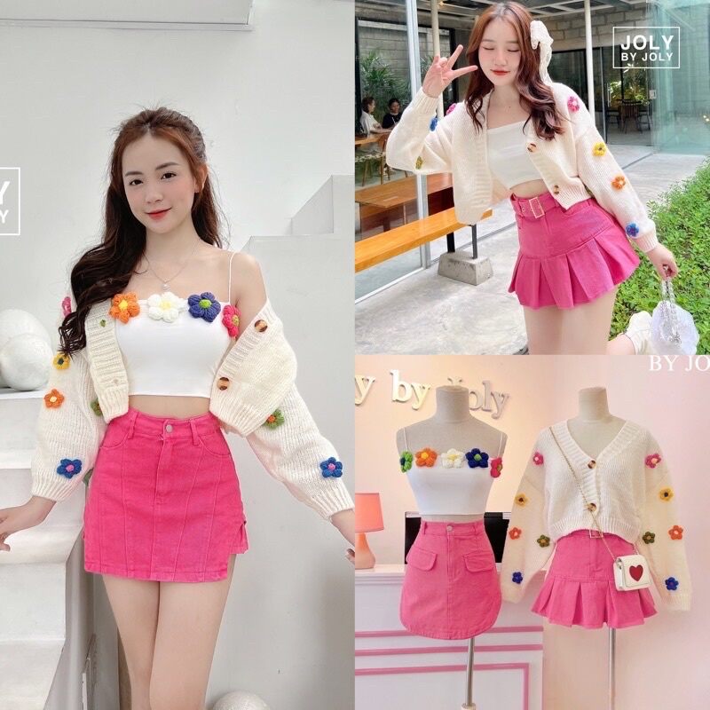 Áo khoác len đính hoa len tay gài nút xinh đẹp bht8