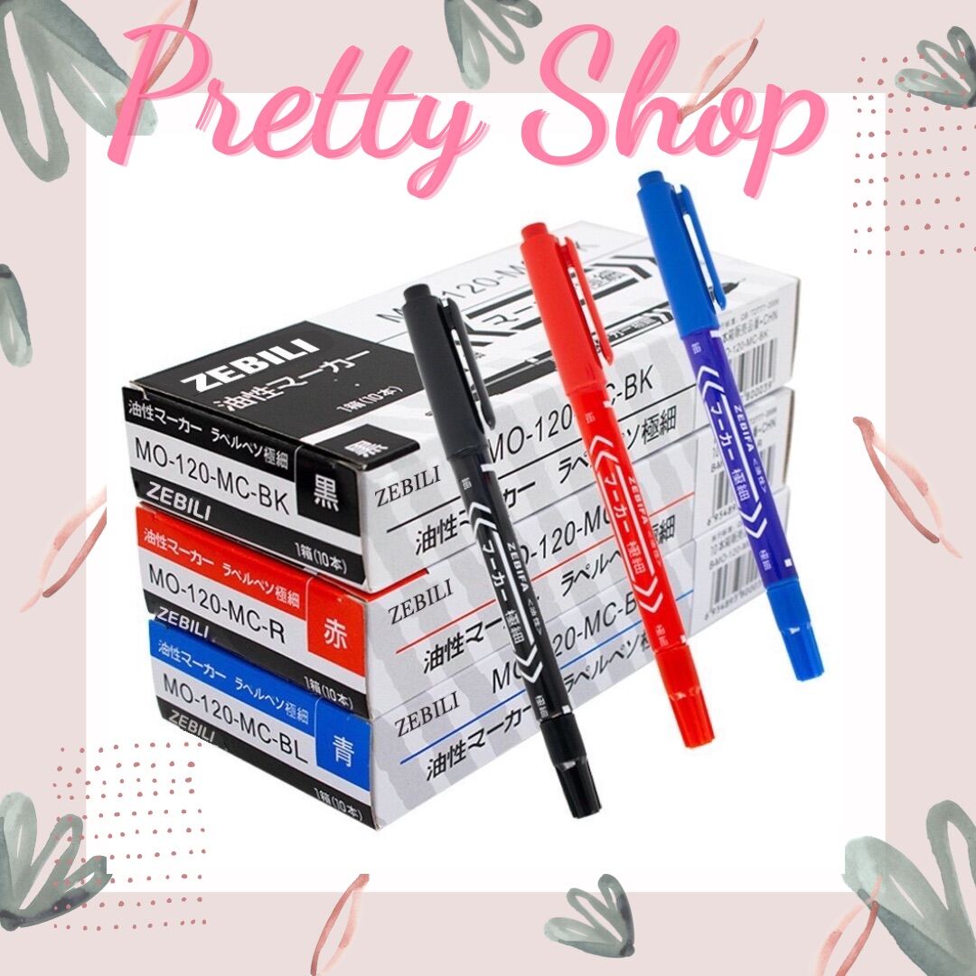 Set 3 Cây Bút Lông Dầu Kim 2 Đầu ZEBIFA MO.120  Xanh, Đỏ, Đen