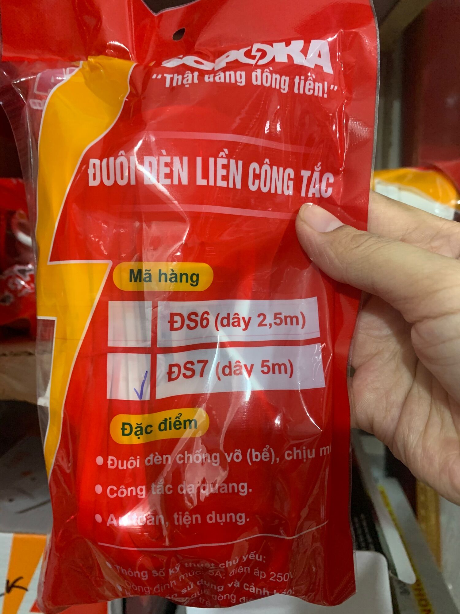 Bộ dây đui liền công tắc 5m Sopoka
