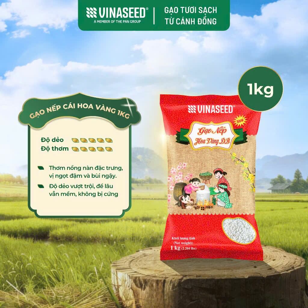 Gạo nếp ĐB Vinaseed túi 1kg - Độ dẻo cao, thơm ngon, dẻo, trắng, không chứa hóa chất.