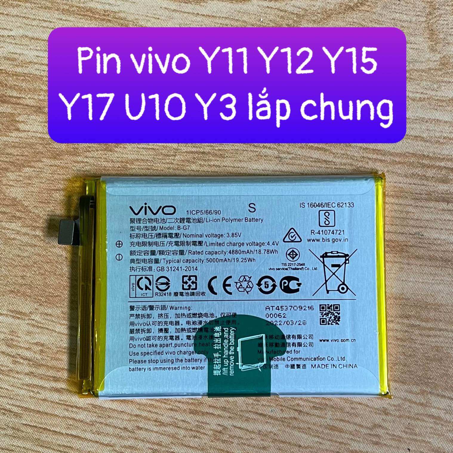 pin vivo B-G7 / Y3 / Y11 / Y12 / Y15 / Y17 / U10 dung lượng 5000mAh
