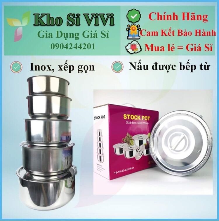 Bộ hộp thố inox 5 cái không quai, hộp đựng tủ lạnh(Giá Sỉ) nồi inox ShopSiViVi