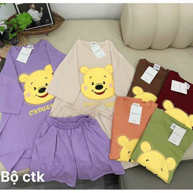 Set bộ đùi chất cotton su form rộng tay lỡ - gấu pol