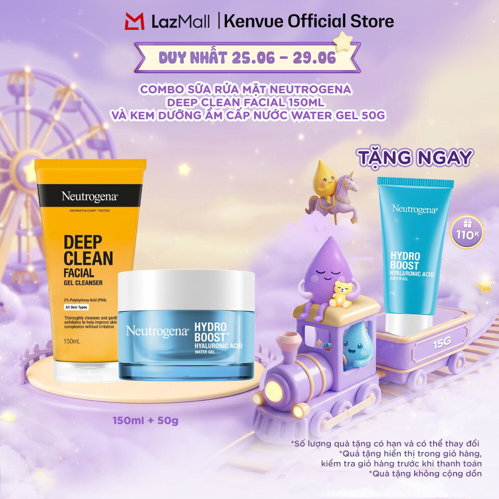 Combo Sữa rửa mặt sạch sâu Neutrogena Deep Clean Facial 150ml và kem dưỡng ẩm Water gel 50g (dành cho da dầu nhạy cảm)