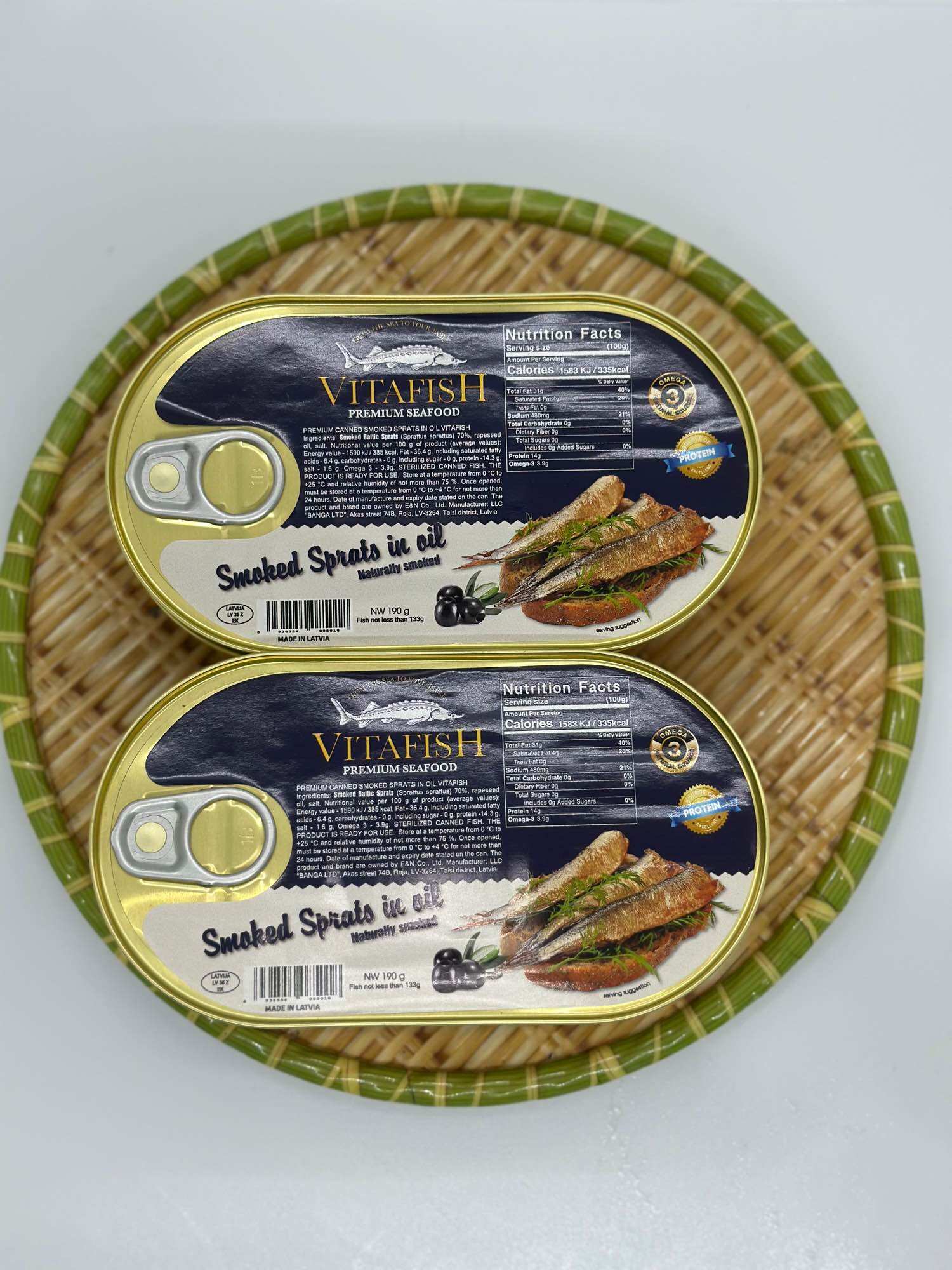 Cá trích ngâm dầu Vitafish 190g , Cá trích hun khói Nga