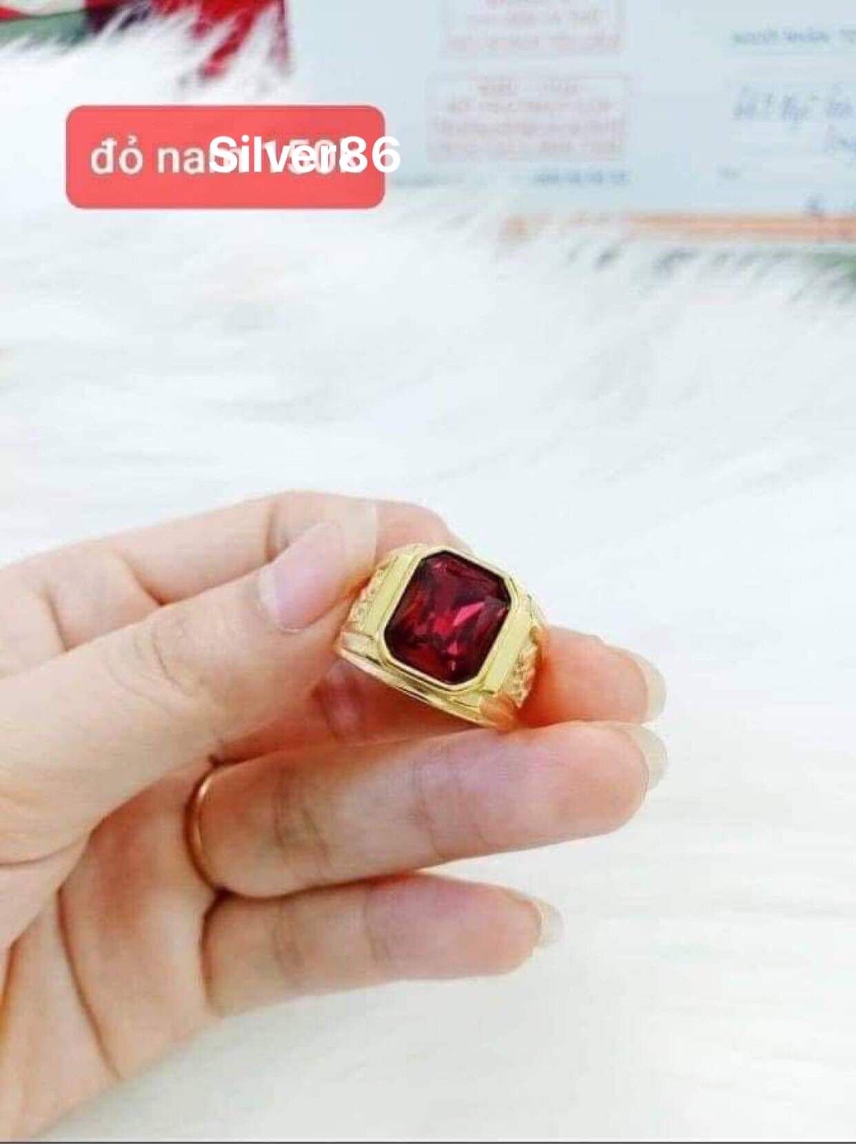 Nhẫn nam mặt đá mạ vàng