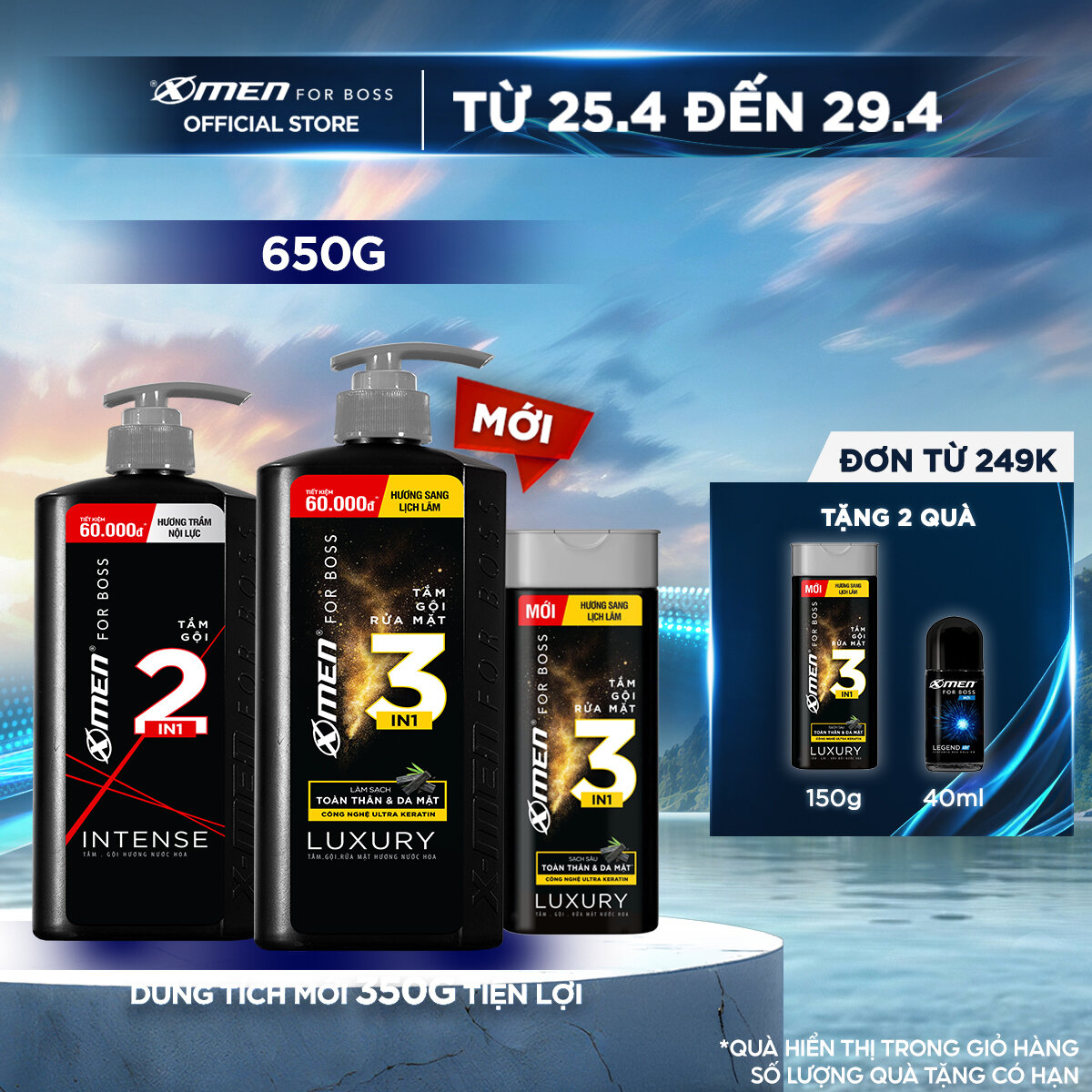 [MỚI] Tắm Gội Rửa Mặt X-Men for Boss 3in1 Luxury 630g/Tắm Gội 3in1 Legend 630g/Tắm Gội 2in1 Intense 650g Hương Nước Hoa