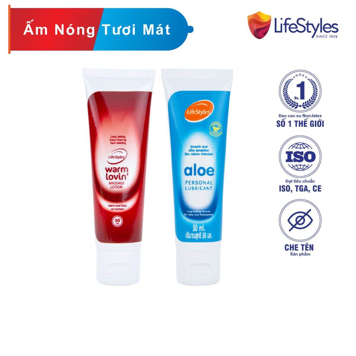 Combo gel bôi trơn tinh chất lô hội lifestyles aloe 50ml + gel bôi trơn lifestyles warm lovin' 50ml