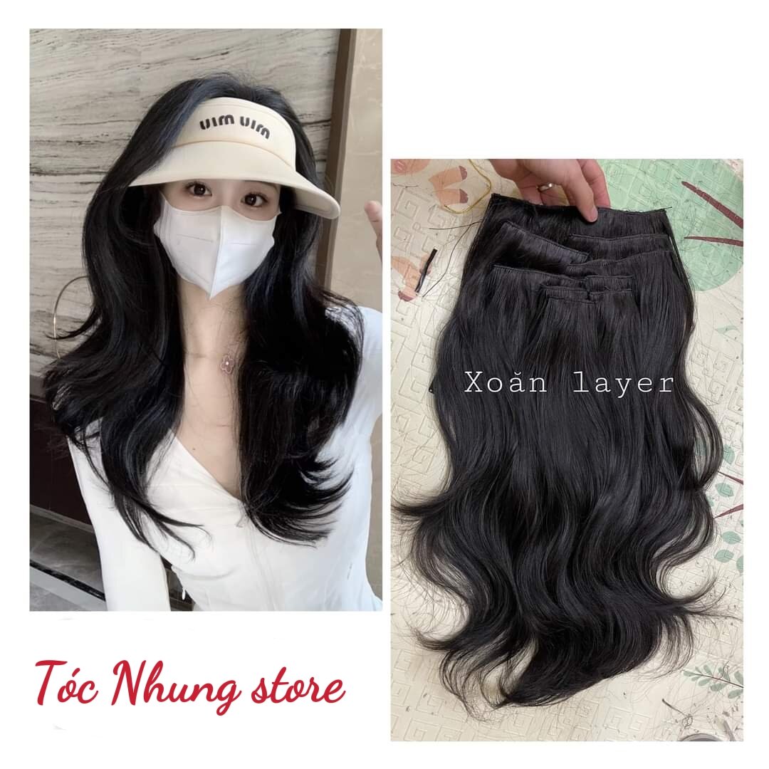 Tóc nối kẹp phím 9 mảnh xoăn nhẹ layer. Tóc giả nối tóc tại nhà