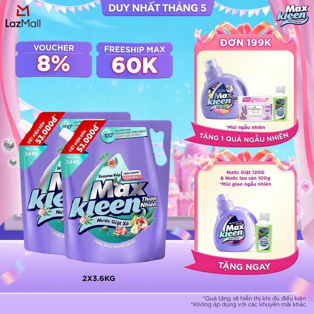 Combo 2 túi nước giặt Huyền Diệu/ Hoa Nắng/ Vườn Sớm Mai / Thiên Nhiên 3.6kg/3.8kg