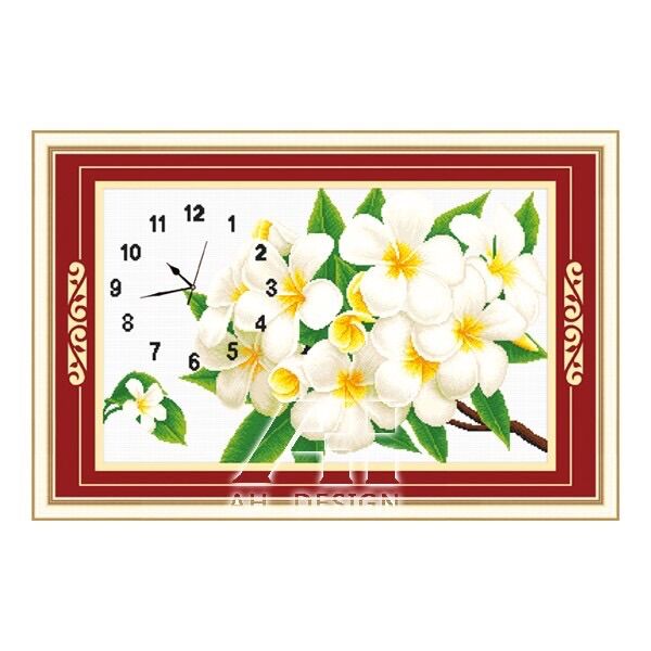 Tranh thêu chữ thập đồng hồ hoa sứ trắng al56717 78x52cm chưa thêu