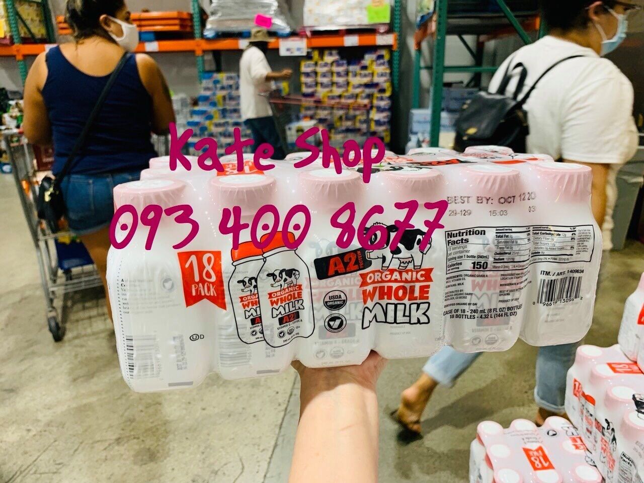 Hàng Mỹ - bay air - date 1/2025 Sữa tuơi nuớc A2 organic whole milk thùng 18 chai
