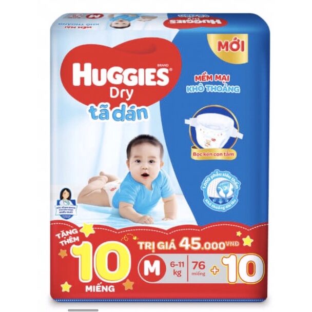 0Bỉm - Tã dán Huggies size M76+6=82 miếng (Cho bé 6 - 11kg) MẪU MỚI BỌC KÉN CON TẰM