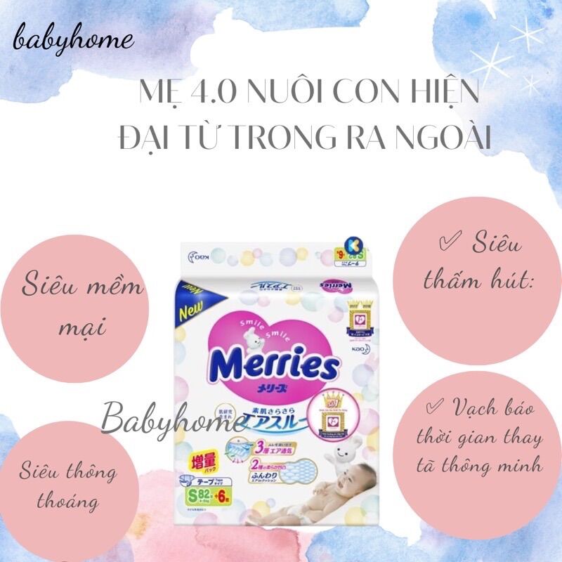 Bỉm merries cộng miếng, tã quần, tã dán nội địa nhật đủ size nb96/s88/m68/m64/l58/l50/xl44