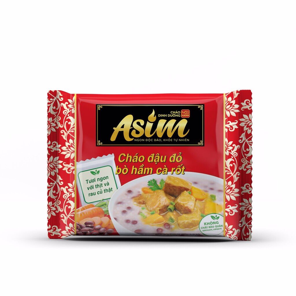 Cháo Asim Đậu Đỏ Bò Hầm Cà Rốt Thùng 30 gói 73g (Có Thịt Thật)