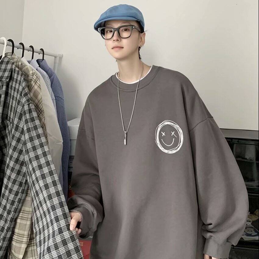 Áo Hoodie Chui Đầu Cổ Tròn Dài Tay Mùa Thu Áo Oversize Rộng Rãi Thương Hiệu Sành Điệu Nam Áo Khoác Nổi Bật Đường Phố Đẹp Trai Sành Điệu Instagram