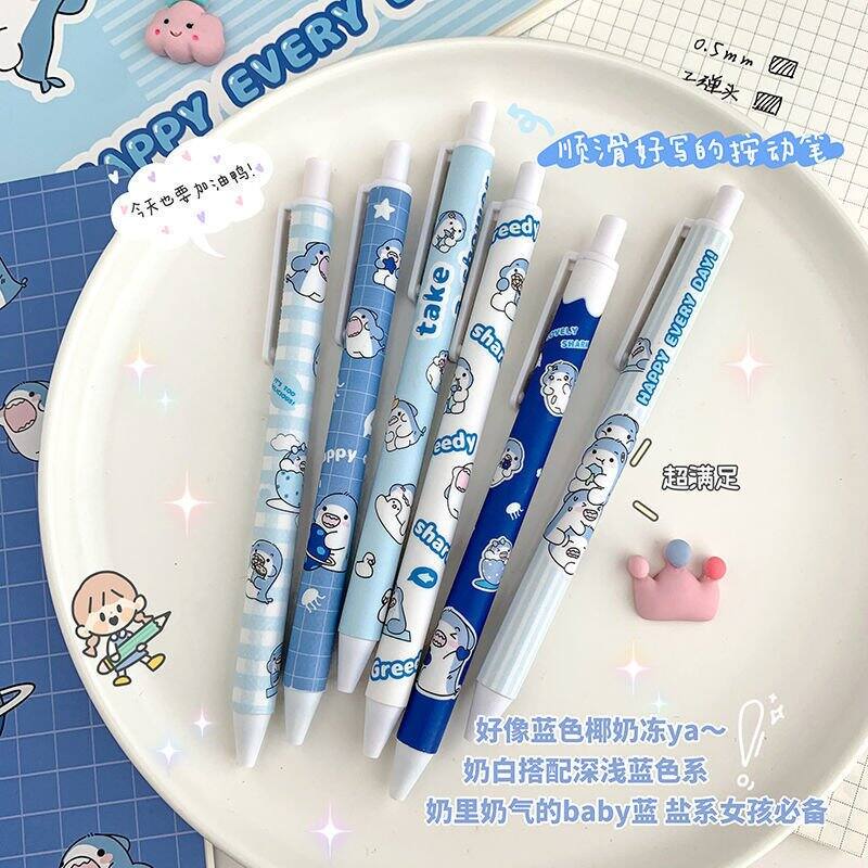 🐳 Bút bi cute hình cá mập Greedy Sharks mực nước gel đen xanh đỏ viết bấm vỏ nhám ngòi 0.5mm #A2801