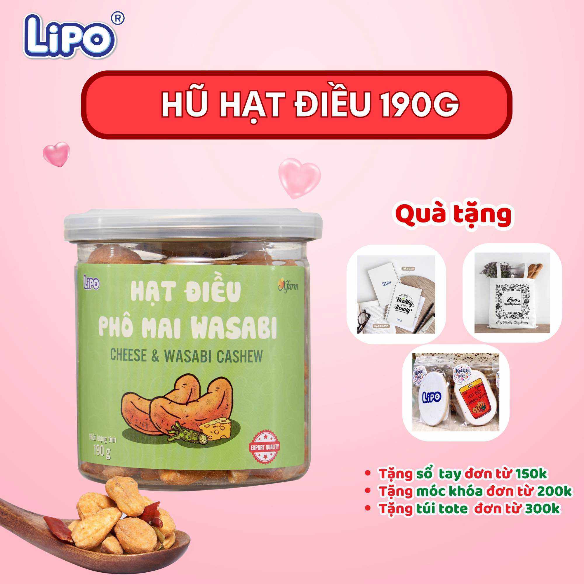 Hạt điều vị Pho mai Wasabi ăn liền 190g - Quà tặng ngày Tết ý nghĩa