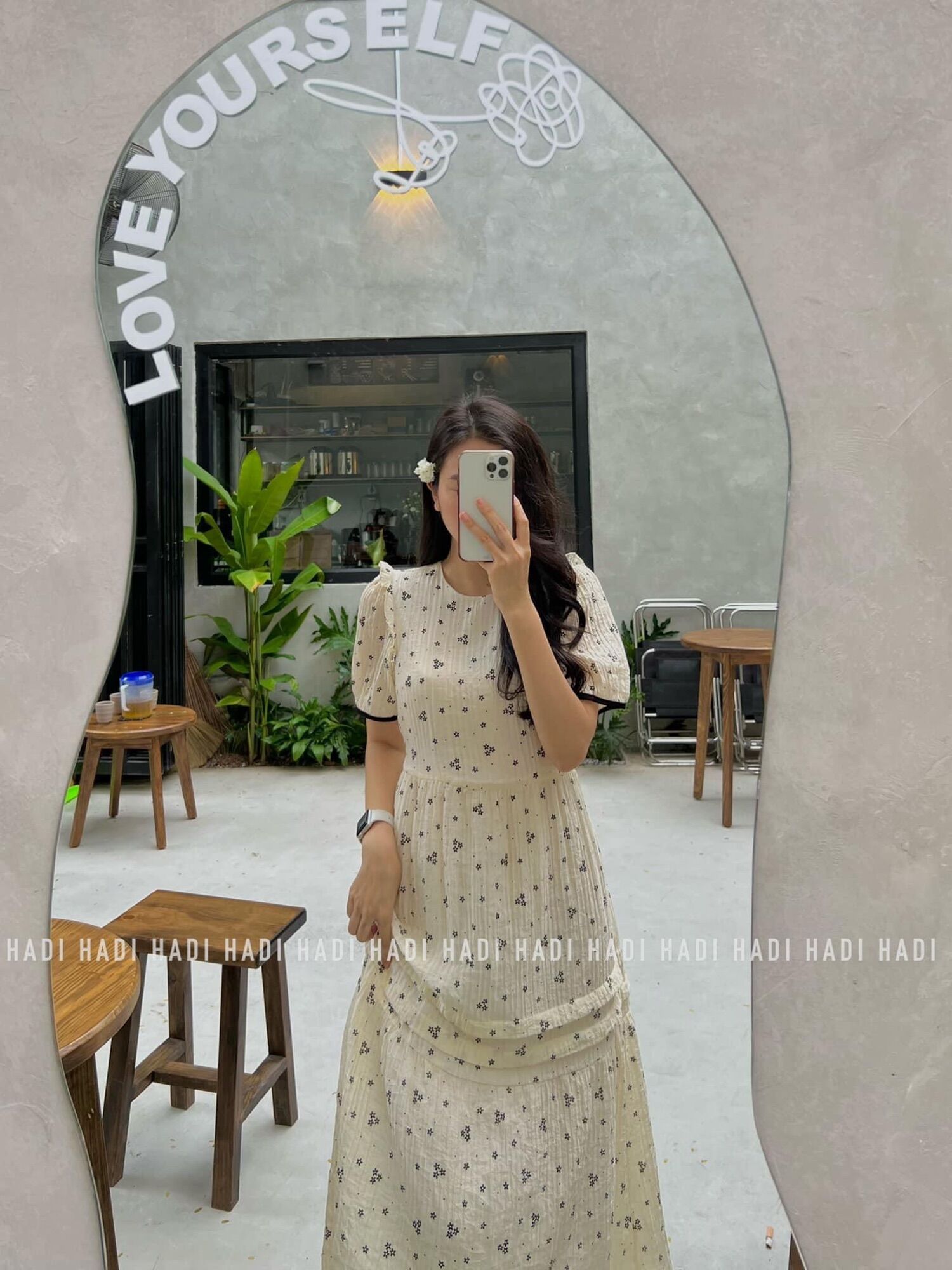Váy hoa dáng babydoll thắt eo - Trà
