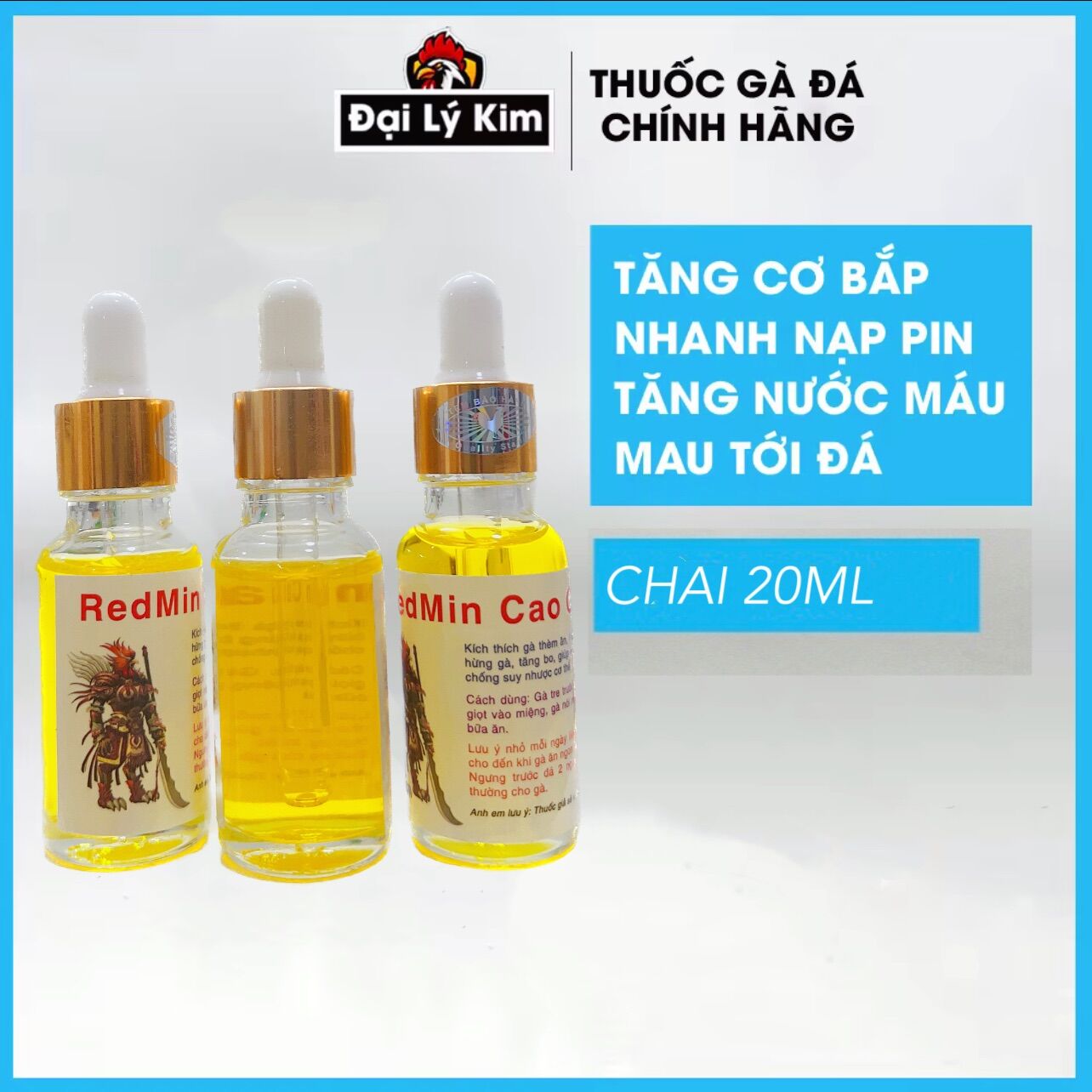Redmin vàng cao cấp nuôi gà đá bo lớn, gà ăn ngon mau lên ký chai 20ml, Thuốc gà đá