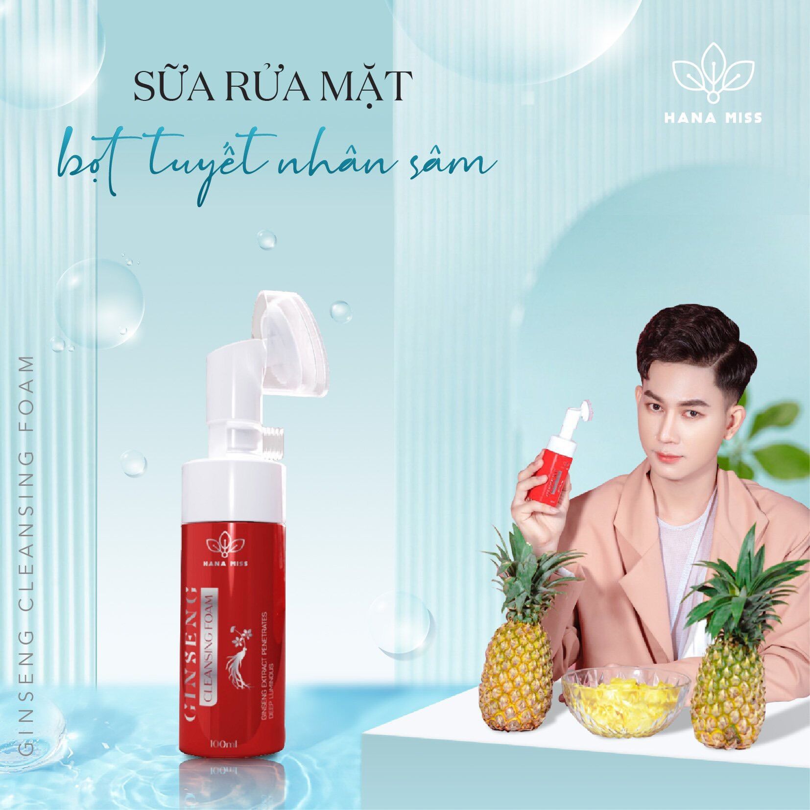 Hana Miss Sữa Rửa Mặt Bọt Tuyết Nhân Sâm (Tặng ngay 6 mặt nạ dưỡng da)