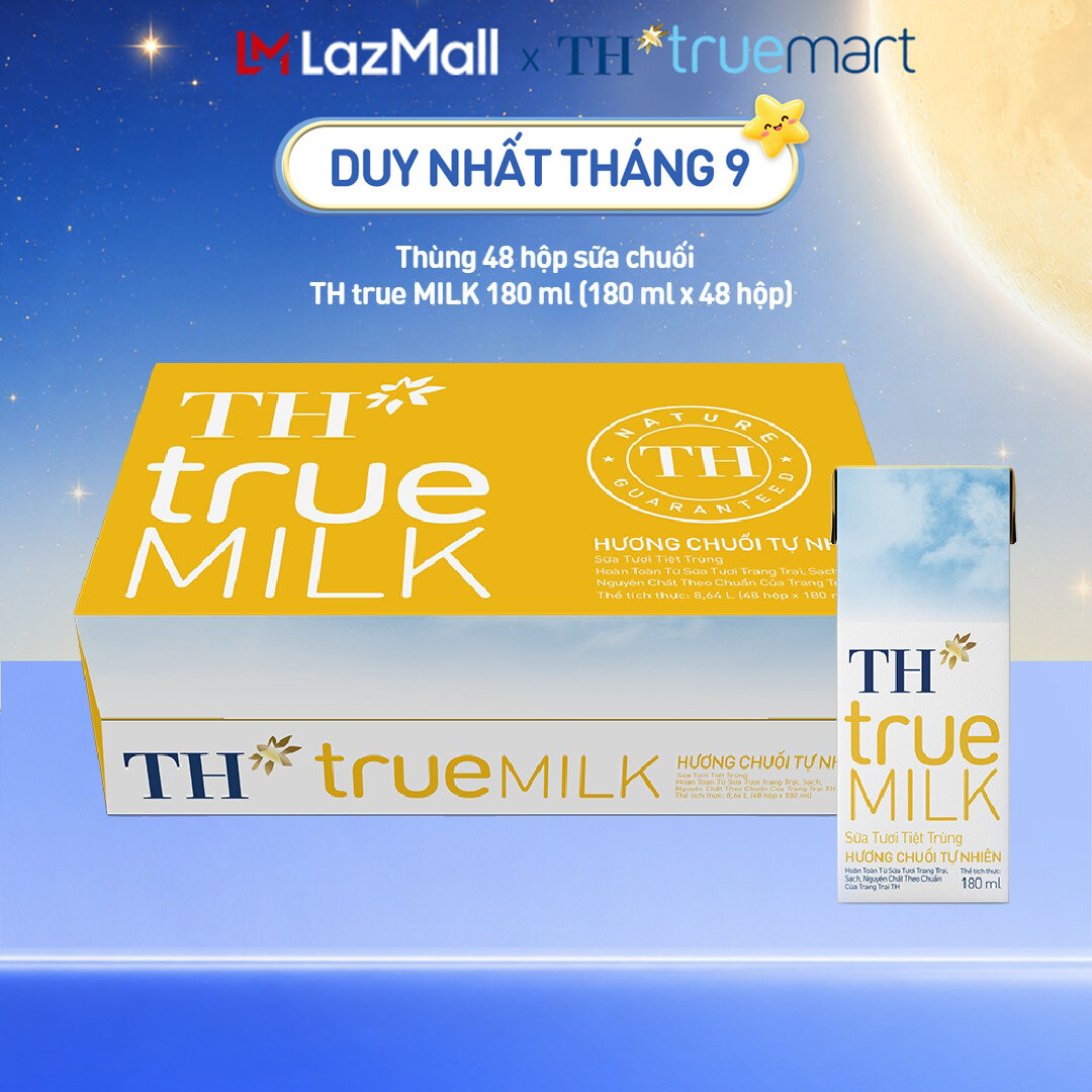 Thùng 48 hộp sữa tươi tiệt trùng TH true MILK hương chuối 180 ml (180 ml x 48)