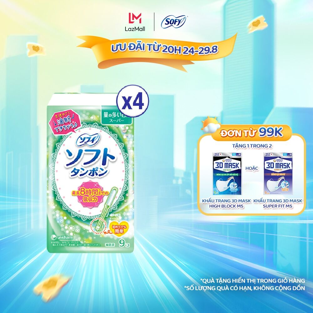 Bộ 4 Băng vệ sinh siêu thấm Sofy Soft Tampon Super gói 9 ống (Hàng nhập khẩu)