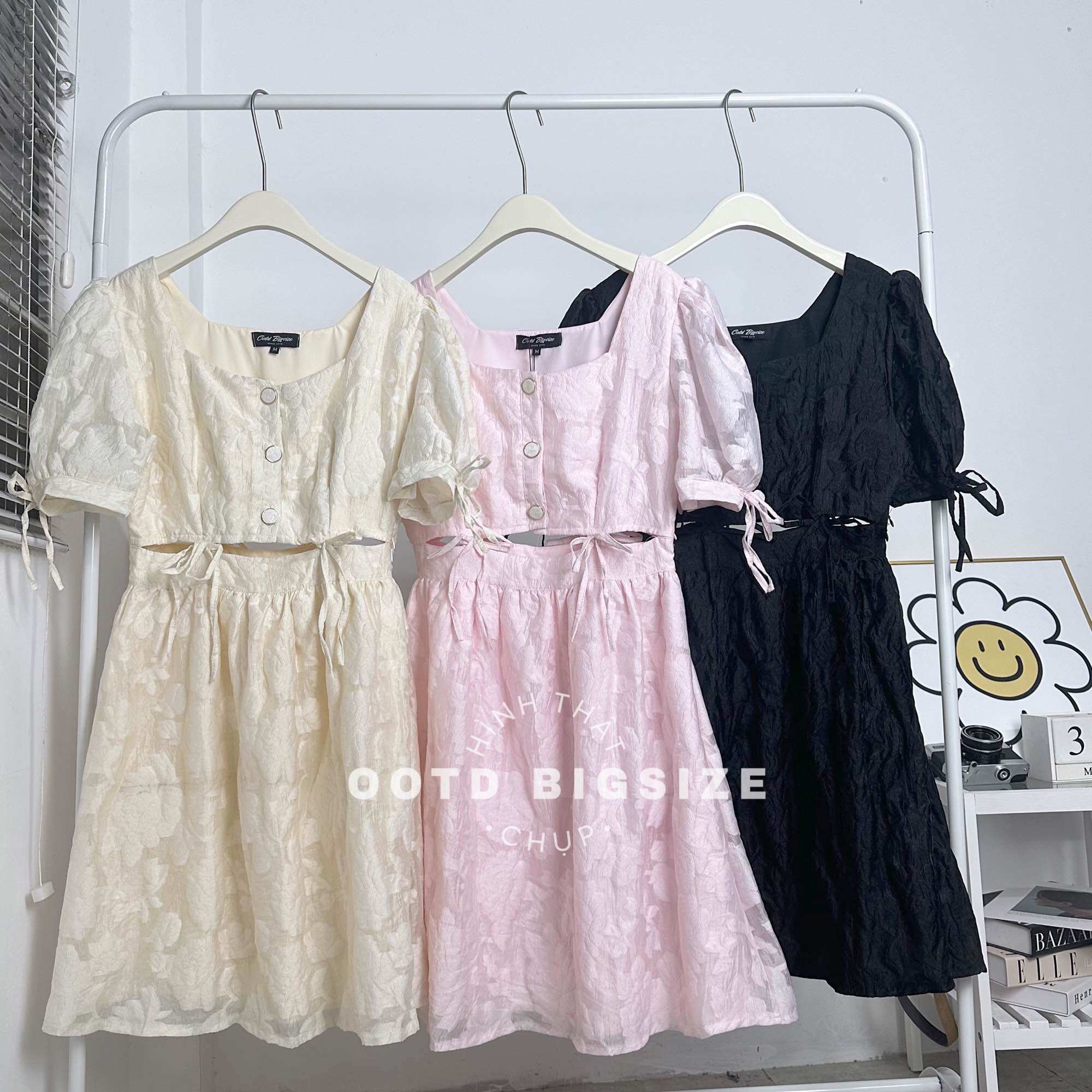 OOTD BIGSIZE | Đầm tay bồng nối eo nơ
