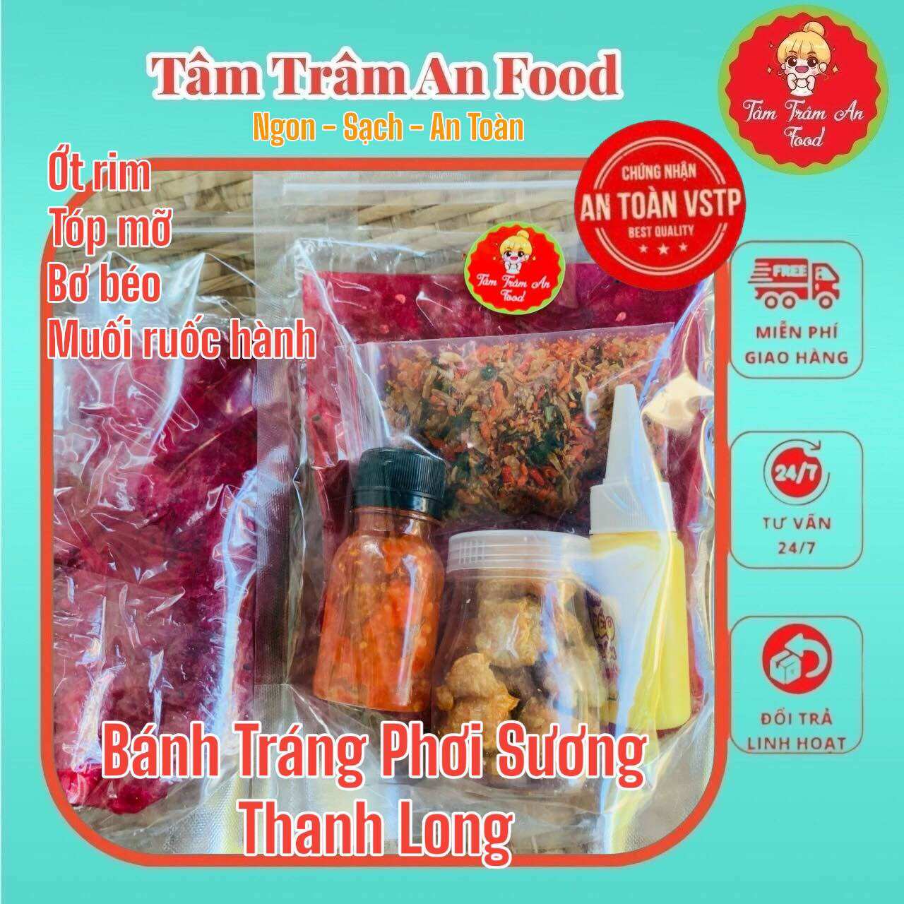 Bánh tráng phơi sương thanh long ớt rim tóp mỡ ớt rim bơ béo