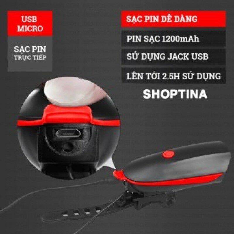 Bộ đèn trước xe đạp ( có còi vs sạc USB )