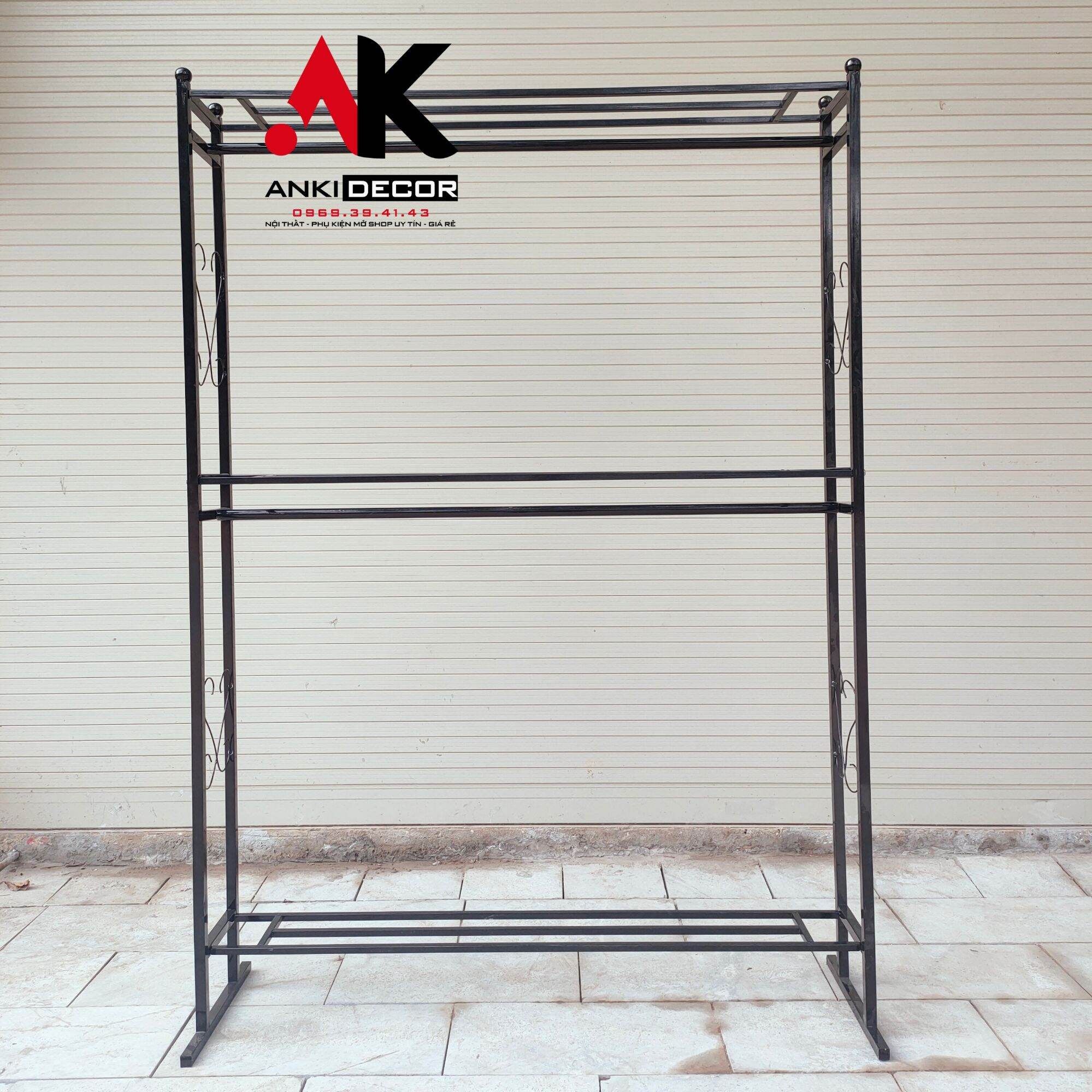 Kệ đơn 2 tầng 2.1m x 1.5m | giá treo quần áo | kệ treo quần áo anki decor
