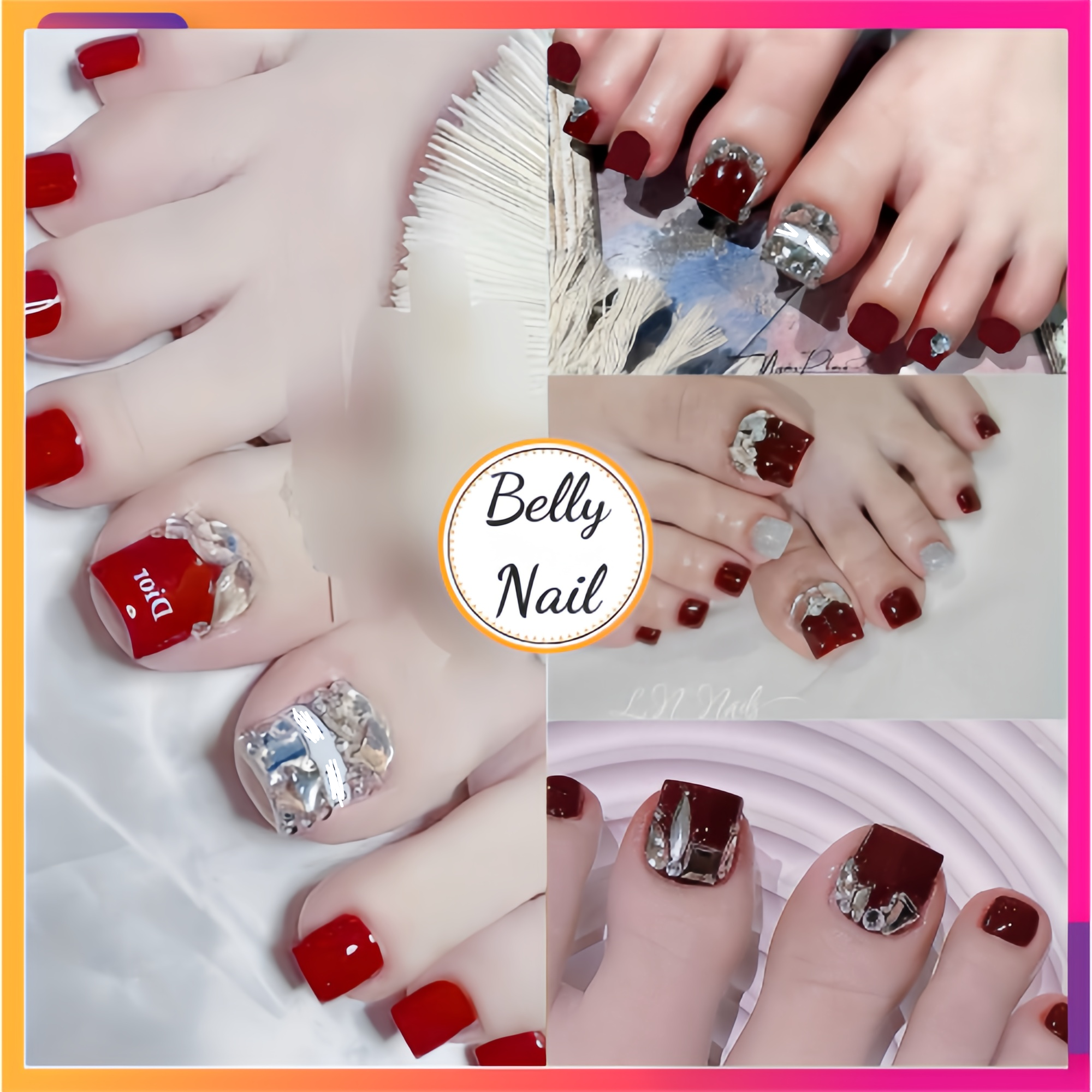 Bộ 24 móng chân giả đính đá kèm keo Belly Nail Nail Box Belly