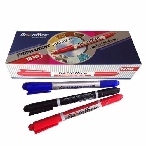 [10 Pcs/Box] Hộp Bút Lông Dầu Twin Permanent Marker FO-PM01 Waterproof Marker Pen Oil Permanent Dual Tip 0.5/1.0mm Nib Black Blue Red Art Marker Pens School Office Stationery