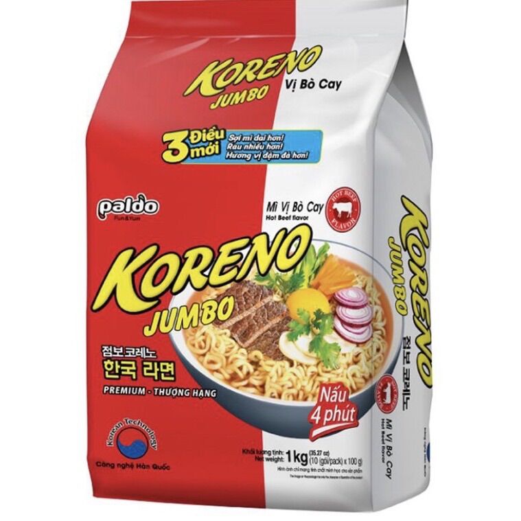 Mì koreno jumbo túi 1kg - mì ăn liền hàn quốc vị kimchi , bò cay ....